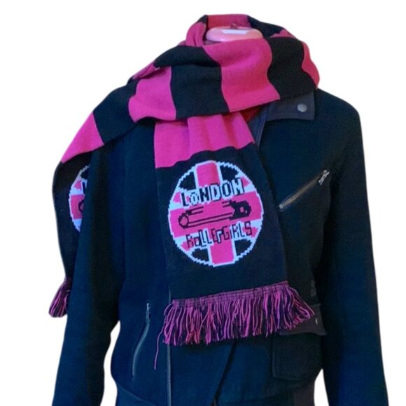VINTAGE Roller Derby - London Rollergirls Woven Scarf Double-Sided Pink & Black - Picture 1 of 12